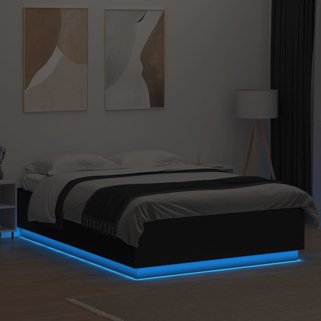 Bed Frame with LED without Mattress Black 150x200 cm