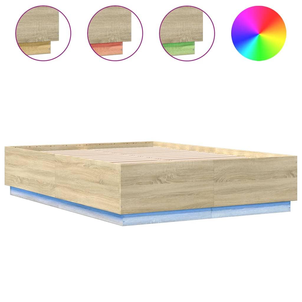 Bed Frame with LED without Mattress Sonoma Oak 150x200 cm