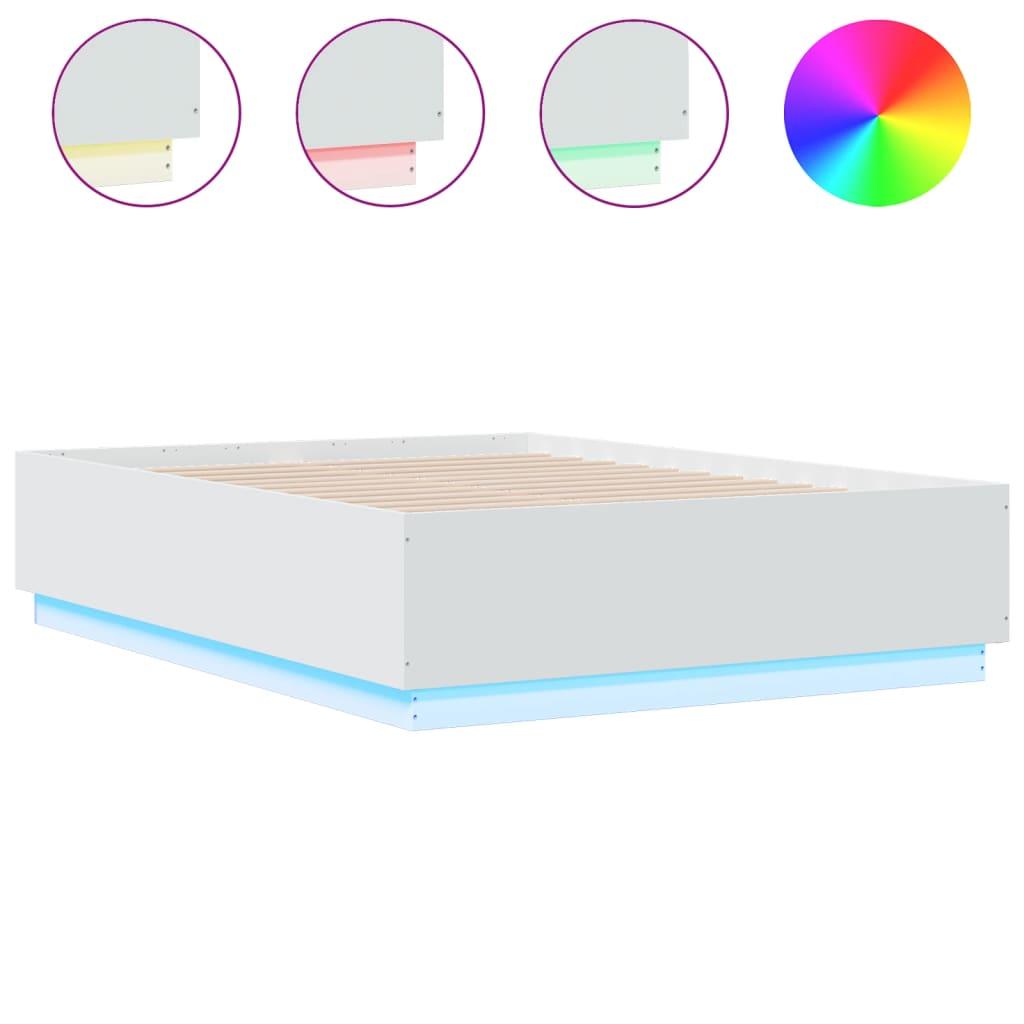 Bed Frame with LED without Mattress White 135x190 cm