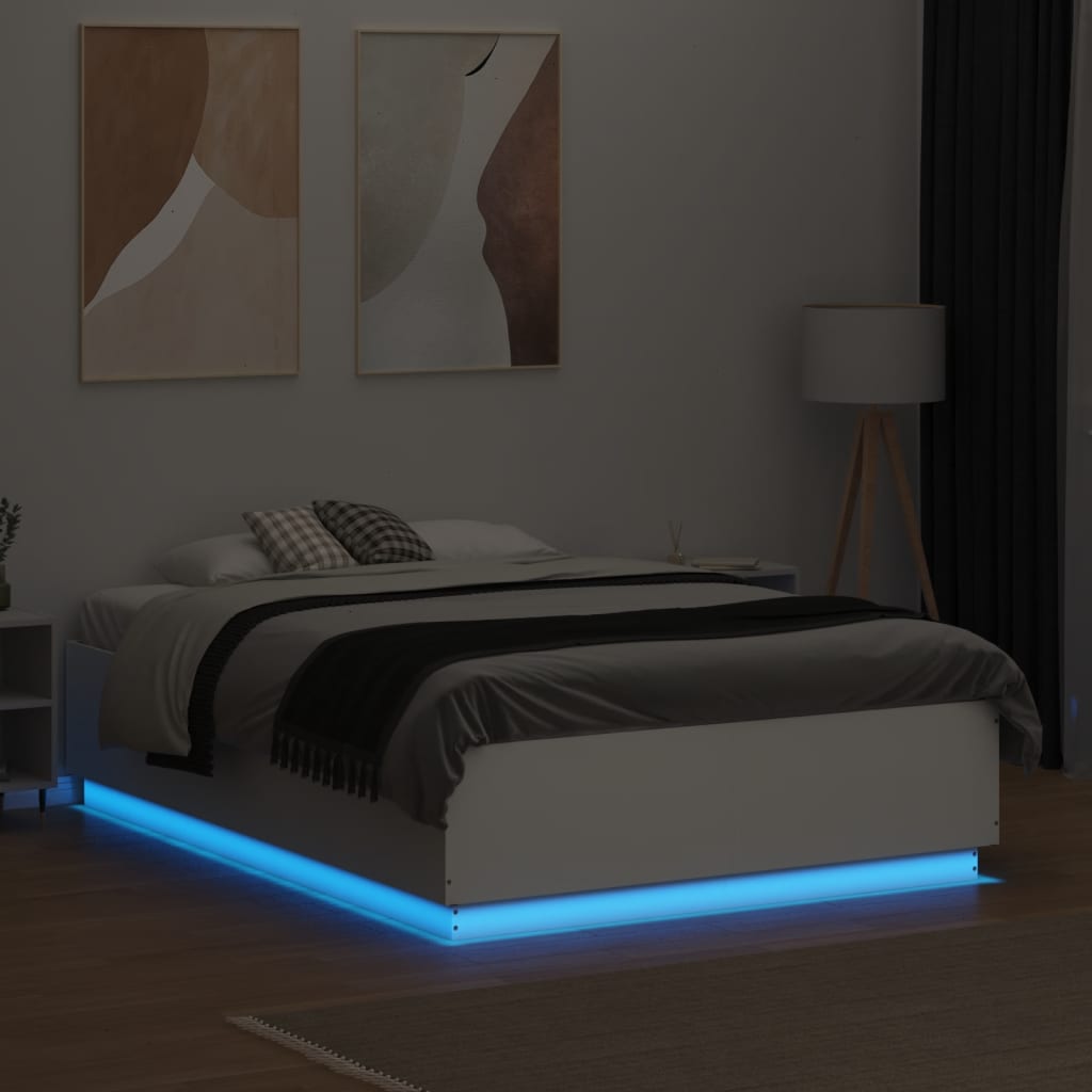 Bed Frame with LED without Mattress White 135x190 cm