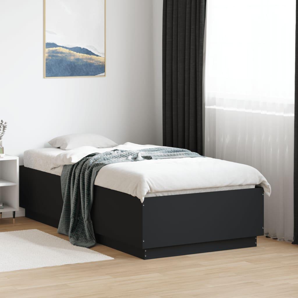 Bed Frame with LED without Mattress Black 90x190 cm