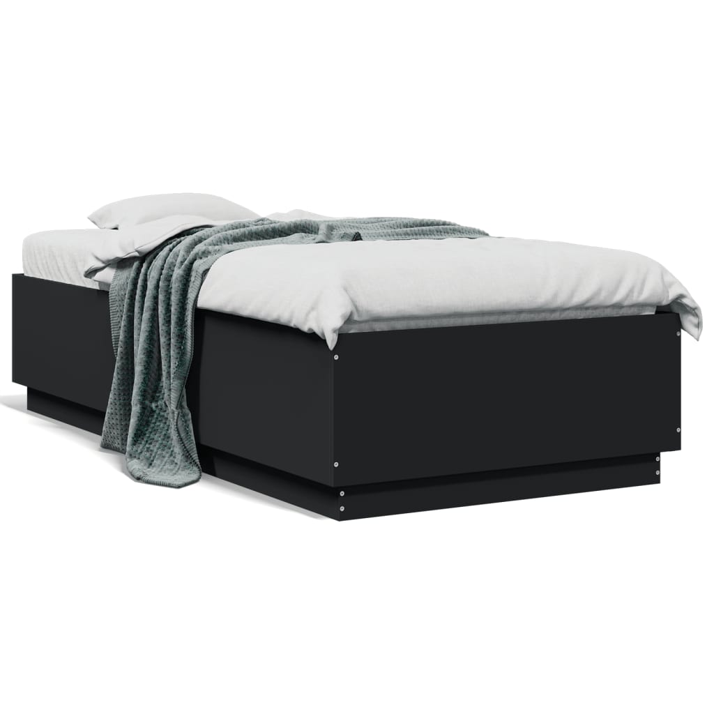 Bed Frame with LED without Mattress Black 90x190 cm