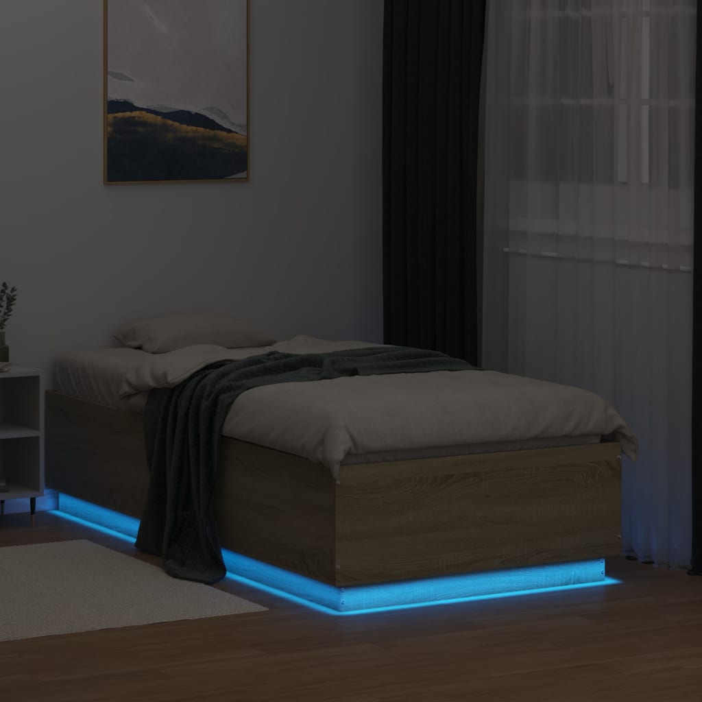 Bed Frame with LED without Mattress Sonoma Oak 90x190 cm