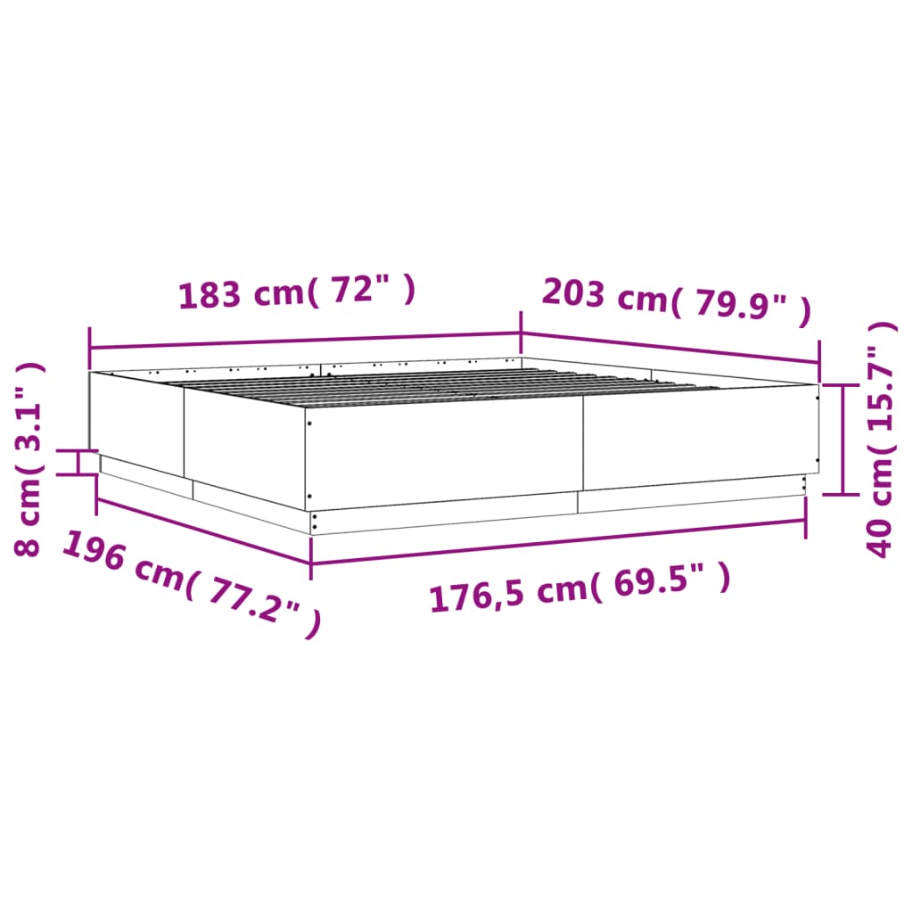 Bed Frame without Mattress White 183x203 cm King