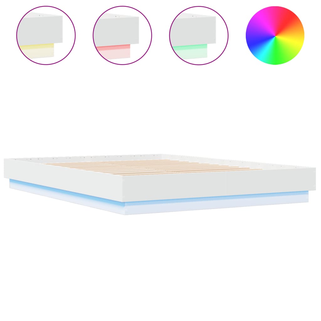 Bed Frame with LED without Mattress White 150x200 cm