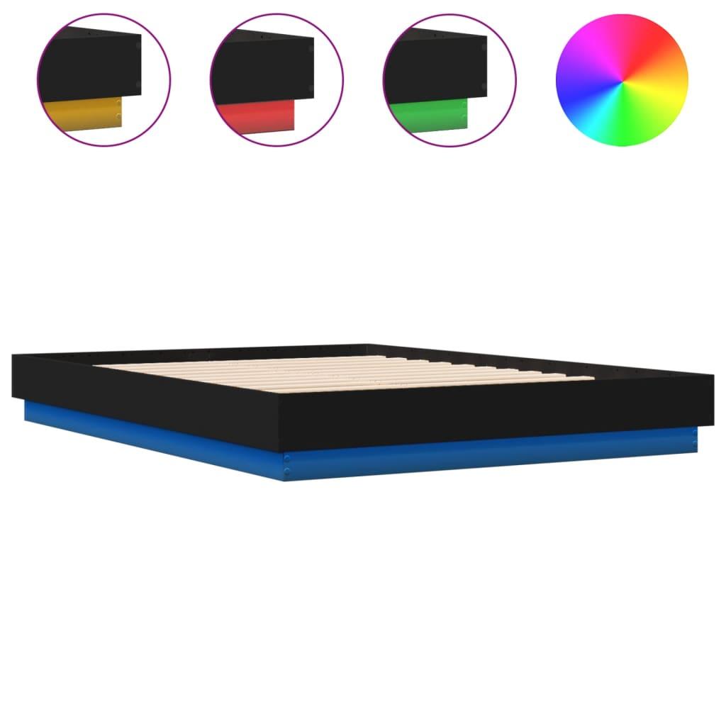 Bed Frame with LED without Mattress Black 150x200 cm