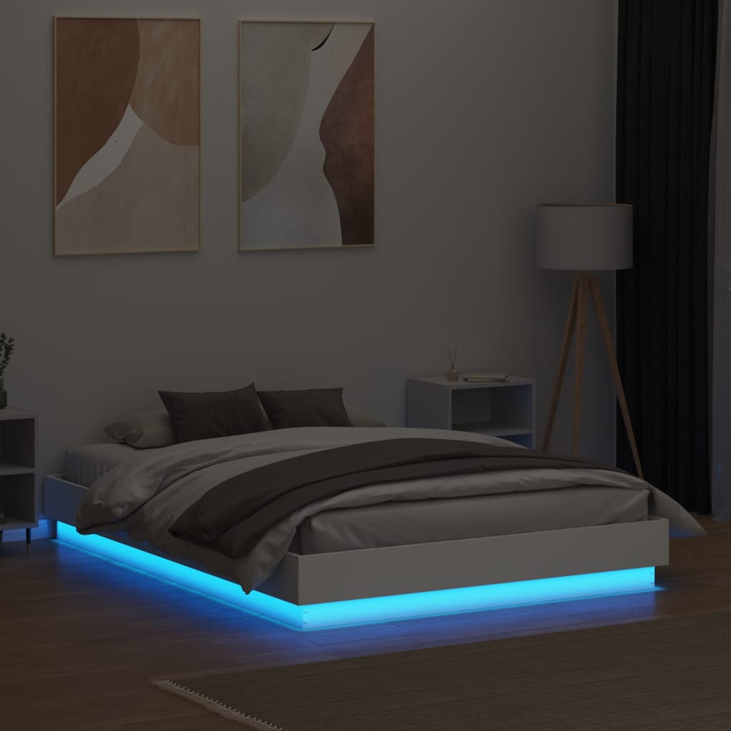 Bed Frame with LED without Mattress White 135x190 cm