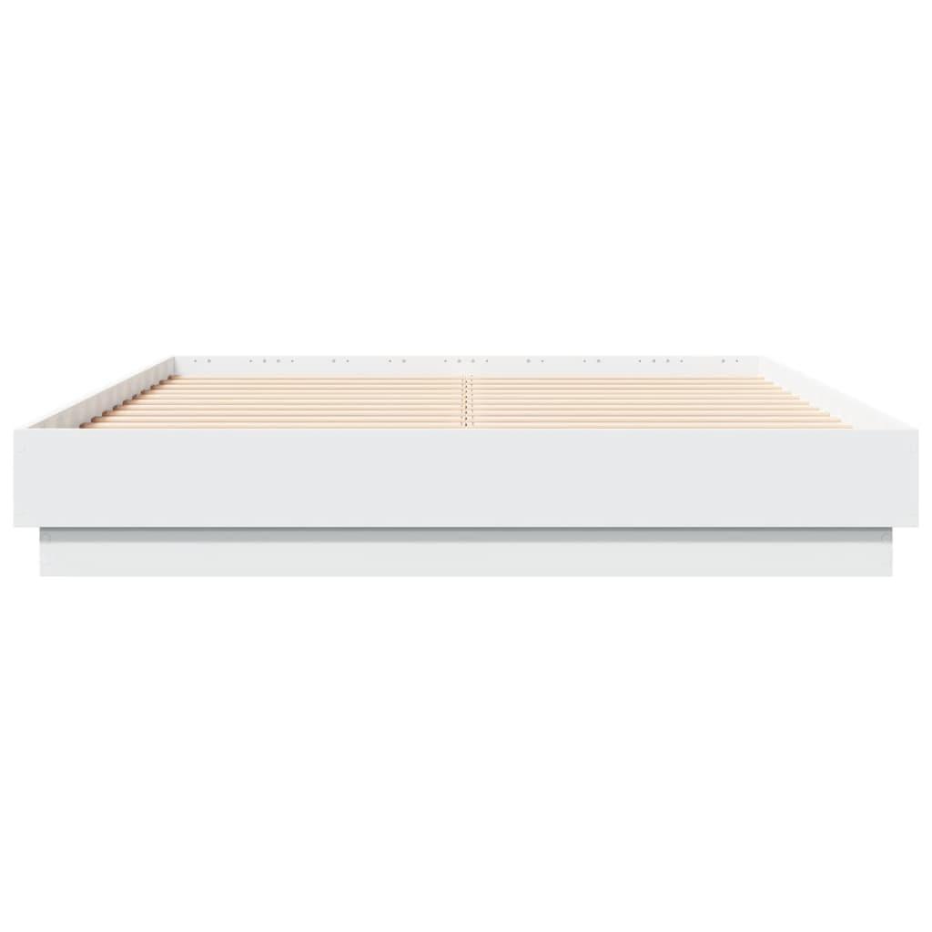 Bed Frame with LED without Mattress White 135x190 cm