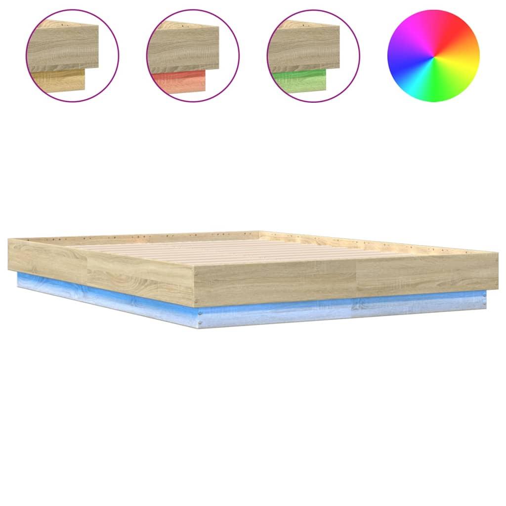 Bed Frame with LED without Mattress Sonoma Oak 135x190 cm