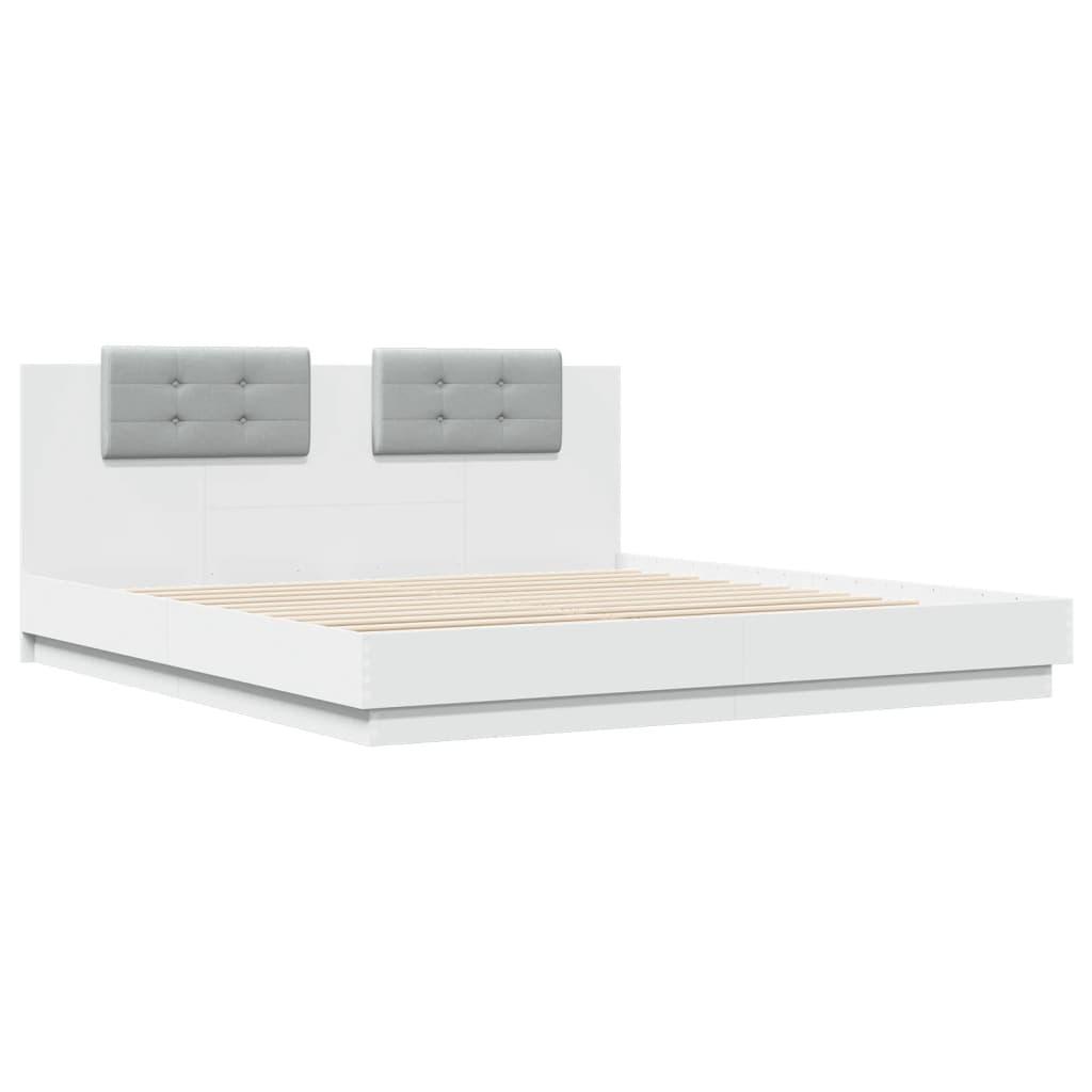 Bed Frame with LED without Mattress White 183x203 cm King