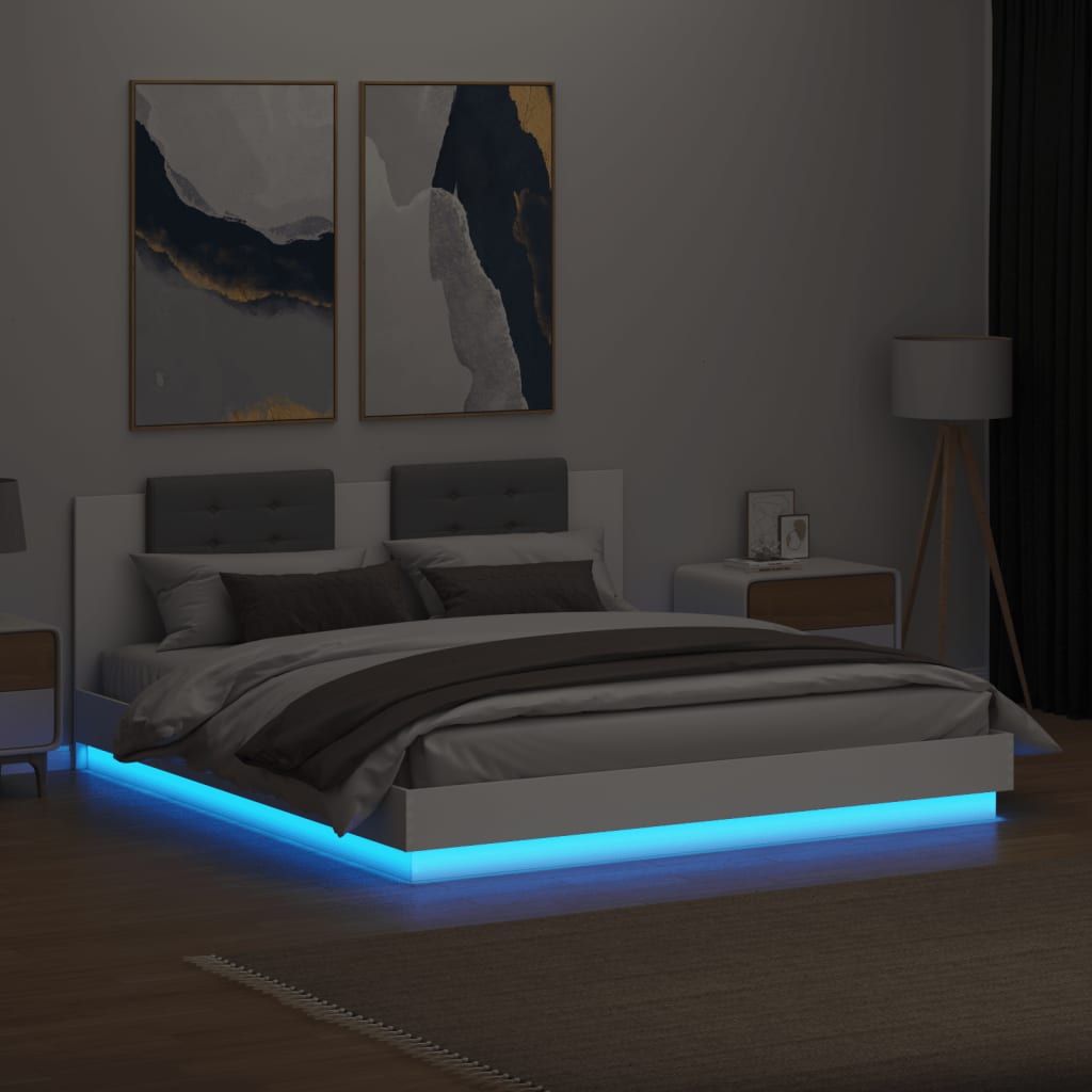 Bed Frame with LED without Mattress White 183x203 cm King