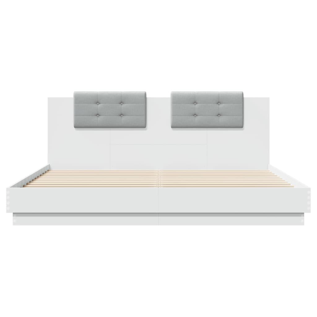 Bed Frame with LED without Mattress White 183x203 cm King