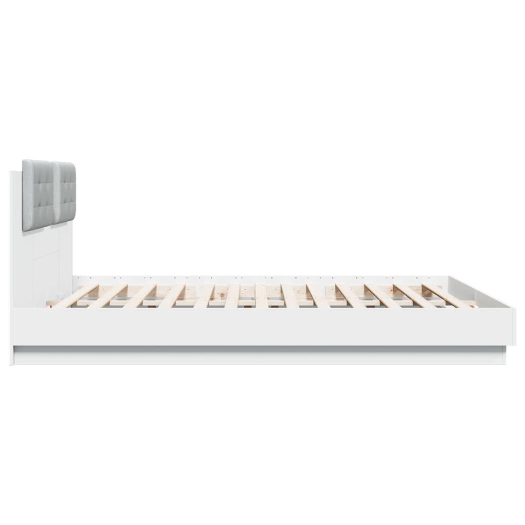 Bed Frame with LED without Mattress White 183x203 cm King