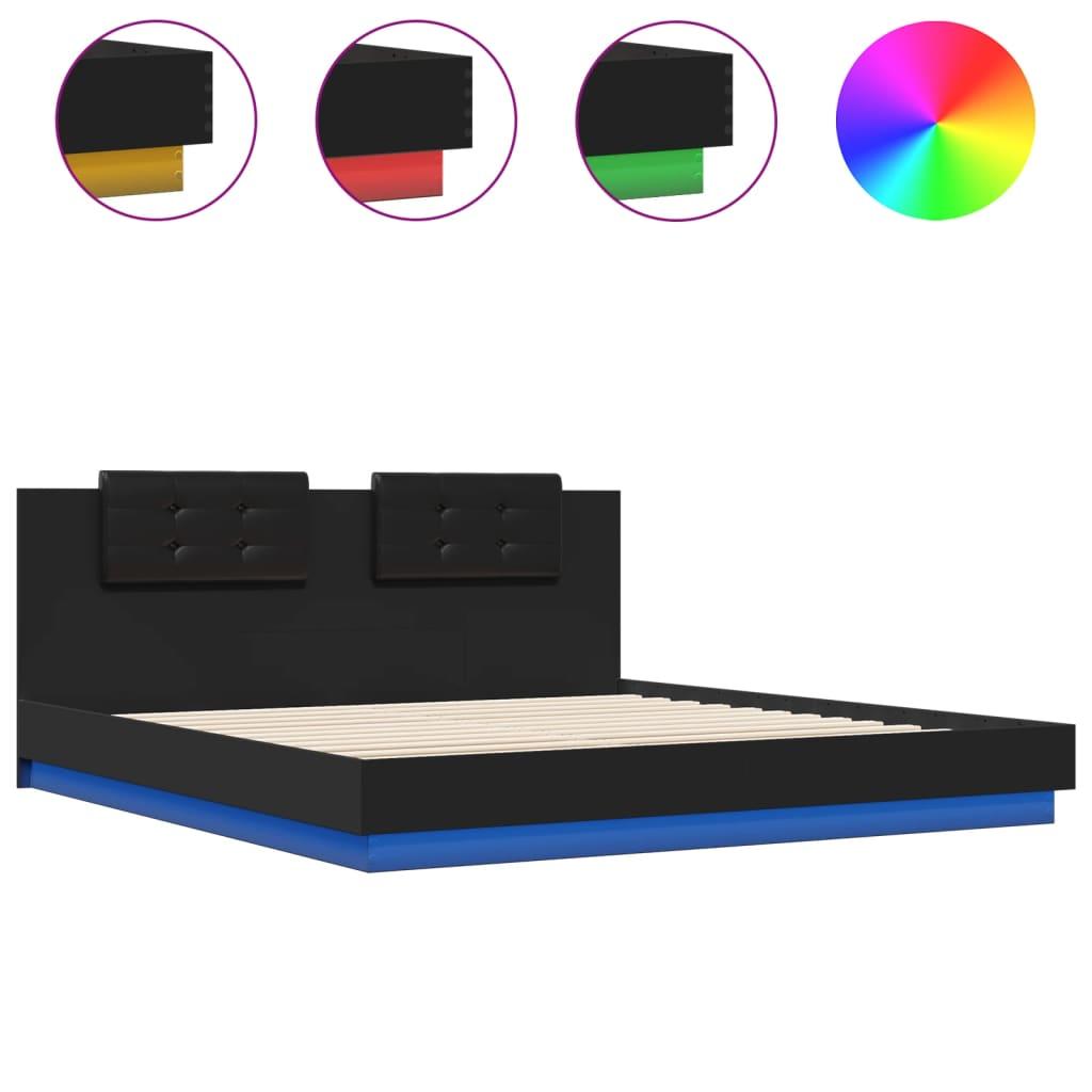 Bed Frame with LED without Mattress Black 183x203 cm King