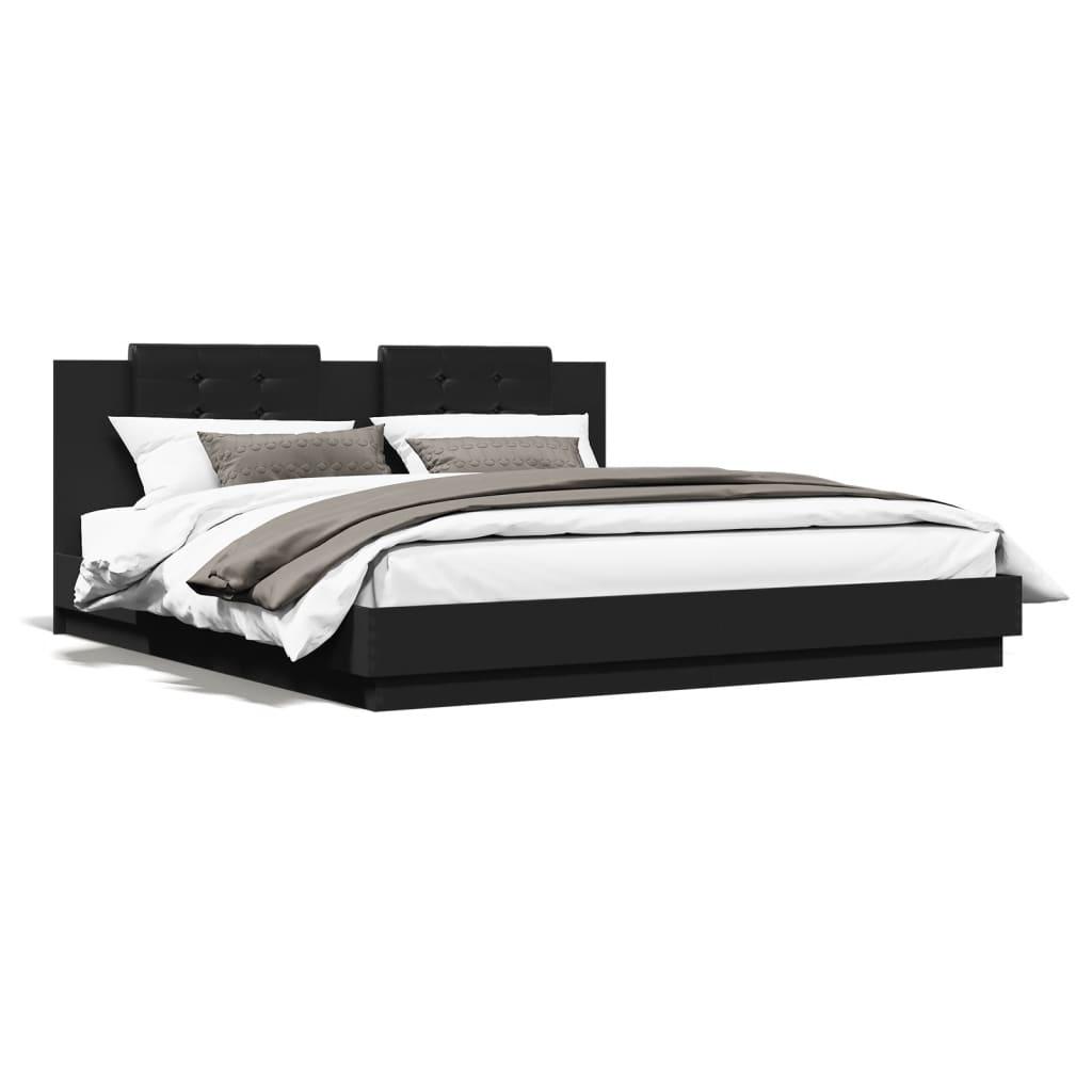 Bed Frame with LED without Mattress Black 183x203 cm King