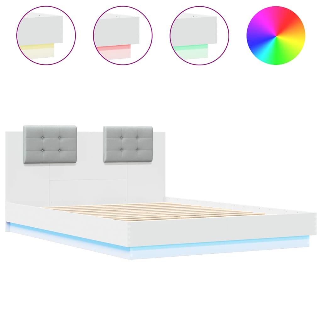 Bed Frame with LED without Mattress White 150x200 cm