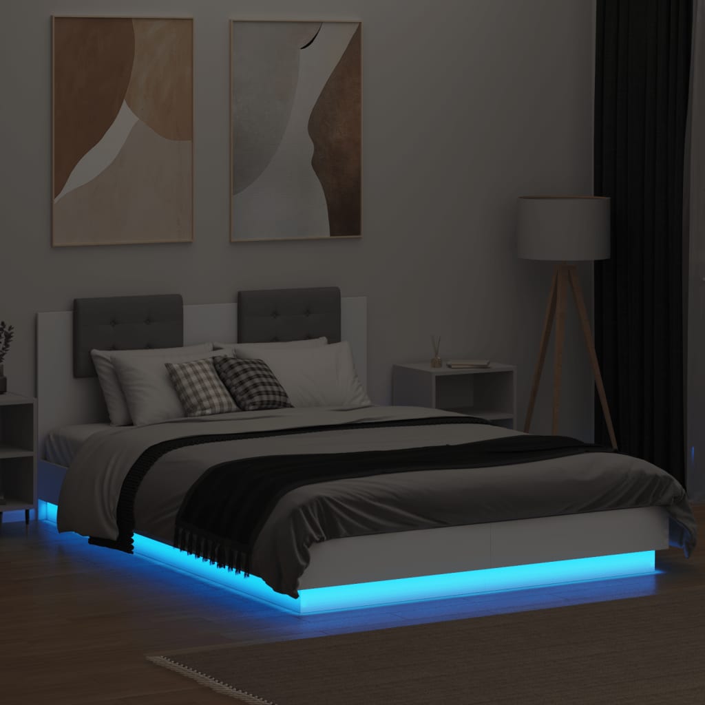 Bed Frame with LED without Mattress White 150x200 cm