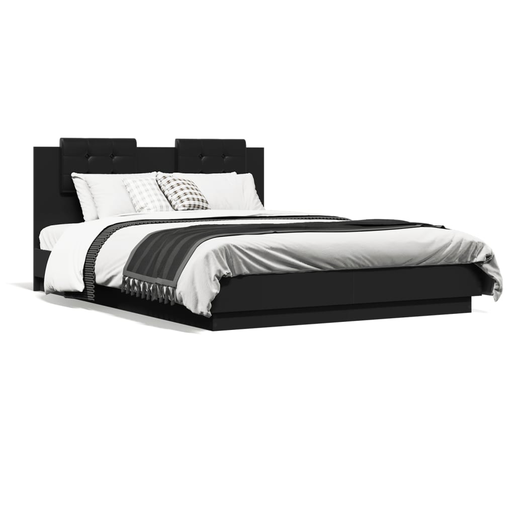 Bed Frame with LED without Mattress Black 150x200 cm