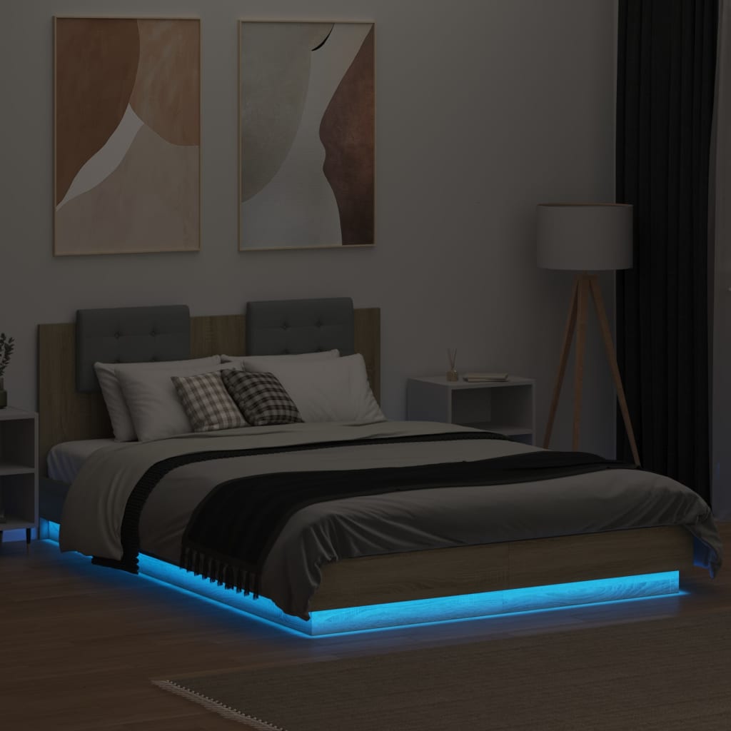 Bed Frame with LED without Mattress Sonoma Oak 150x200 cm