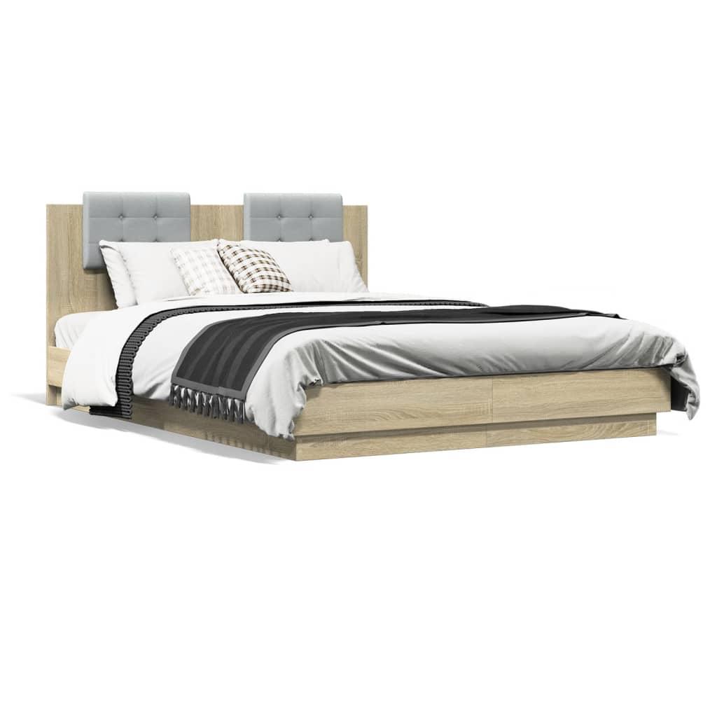 Bed Frame with LED without Mattress Sonoma Oak 150x200 cm