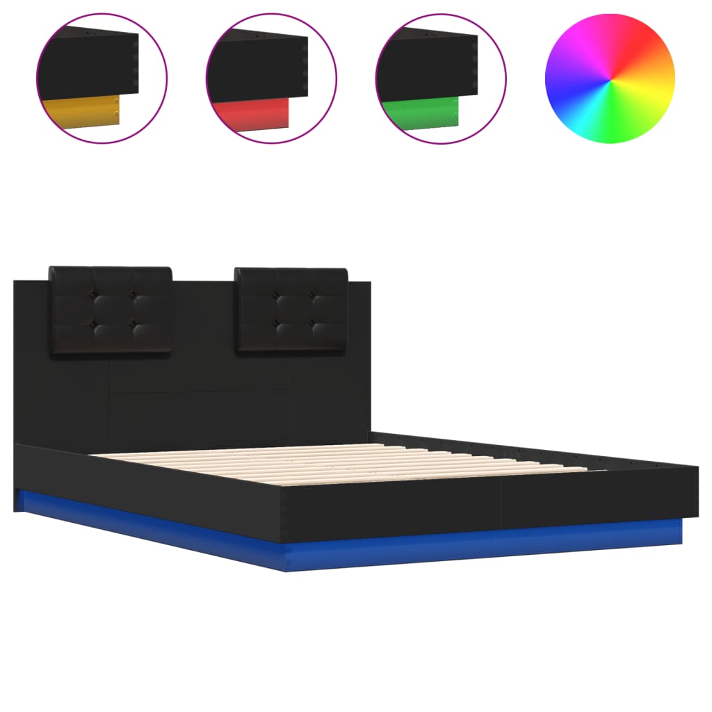 Bed Frame with LED without Mattress Black 135x190 cm