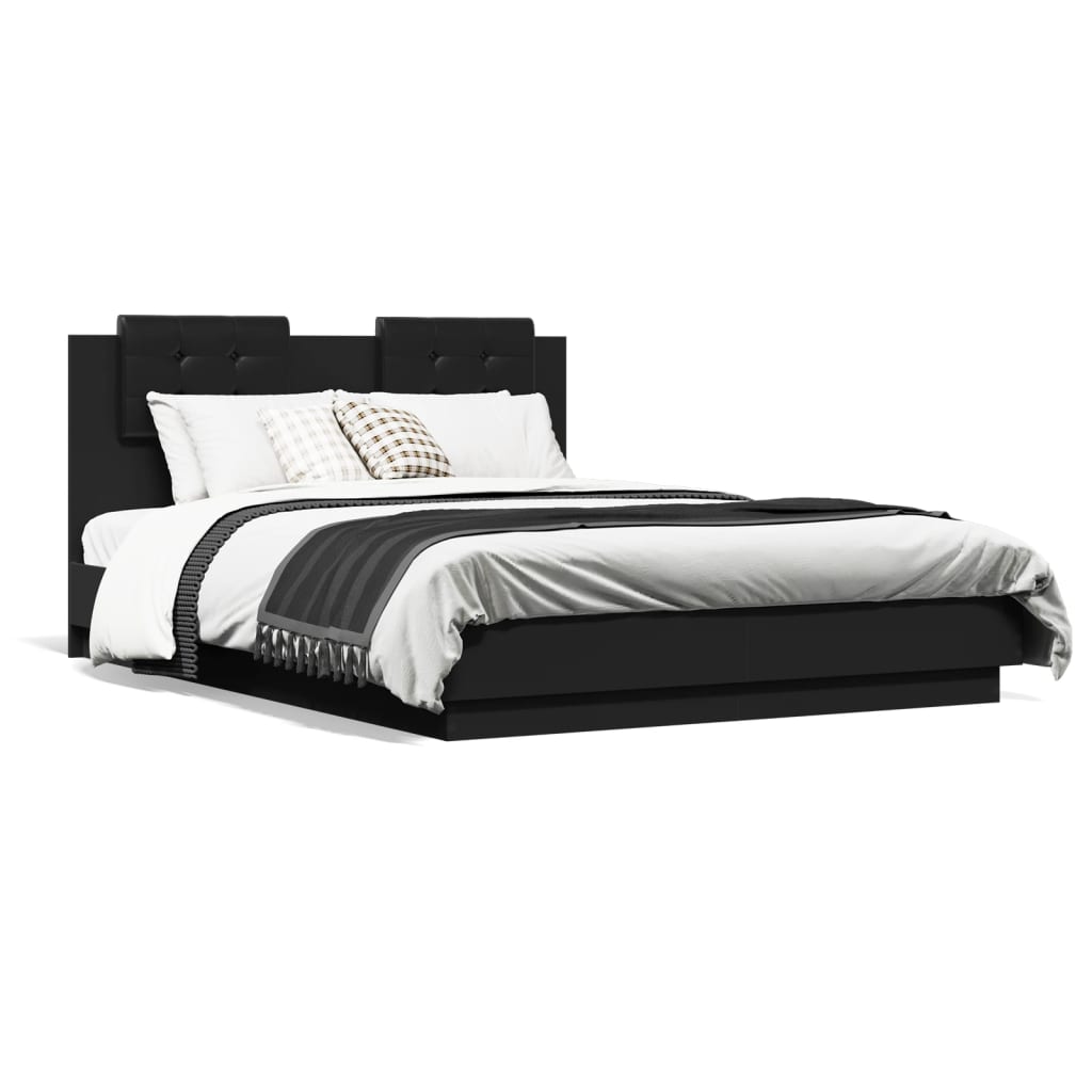 Bed Frame with LED without Mattress Black 135x190 cm