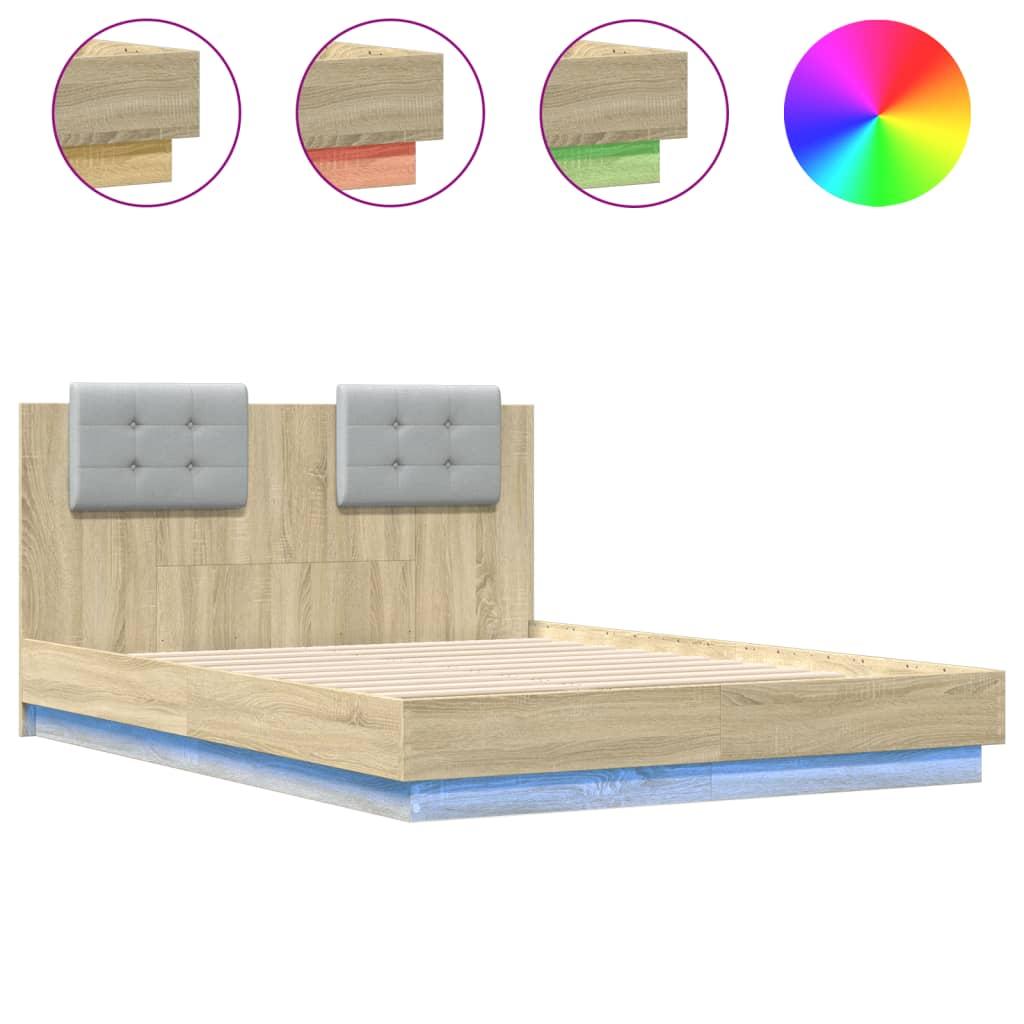 Bed Frame with LED without Mattress Sonoma Oak 135x190 cm