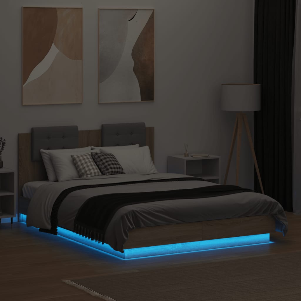 Bed Frame with LED without Mattress Sonoma Oak 135x190 cm