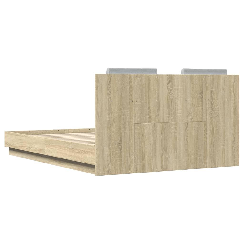 Bed Frame with LED without Mattress Sonoma Oak 135x190 cm