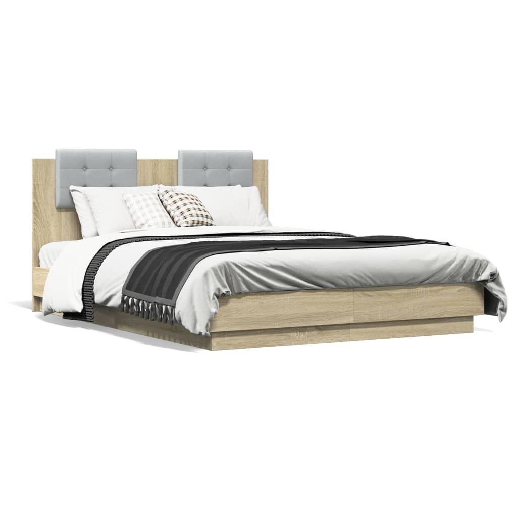 Bed Frame with LED without Mattress Sonoma Oak 135x190 cm