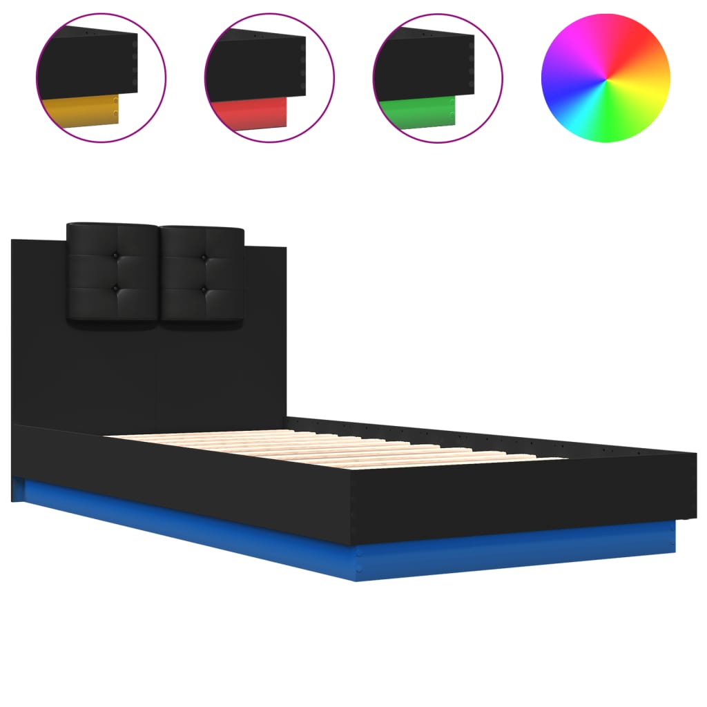 Bed Frame with LED without Mattress Black 90x190 cm