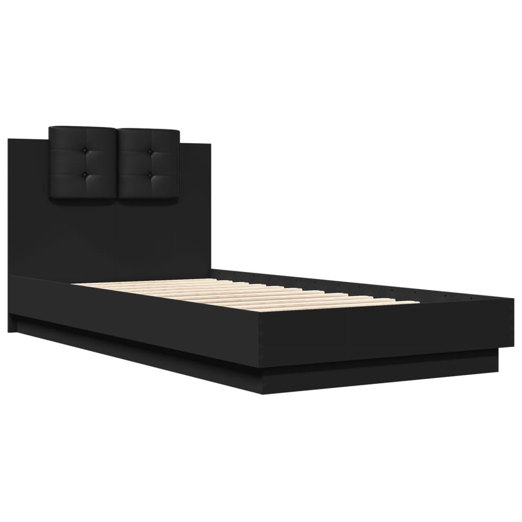 Bed Frame with LED without Mattress Black 90x190 cm