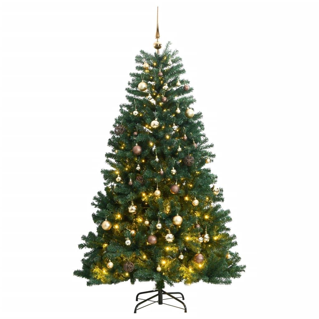 Artificial Hinged Christmas Tree with 300 LEDs &amp; Ball Set 210 cm