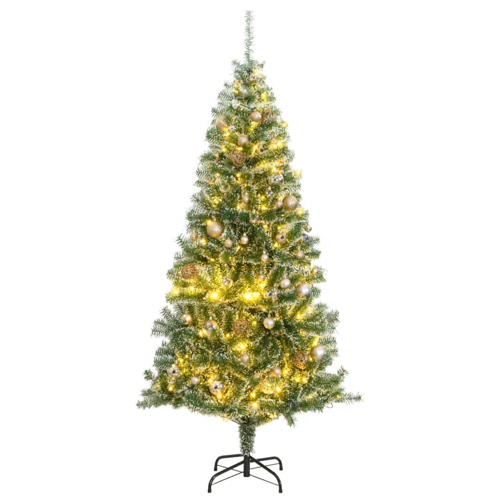 Artificial Christmas Tree with 300 LEDs&amp;Ball Set&amp;Flocked Snow 180 cm