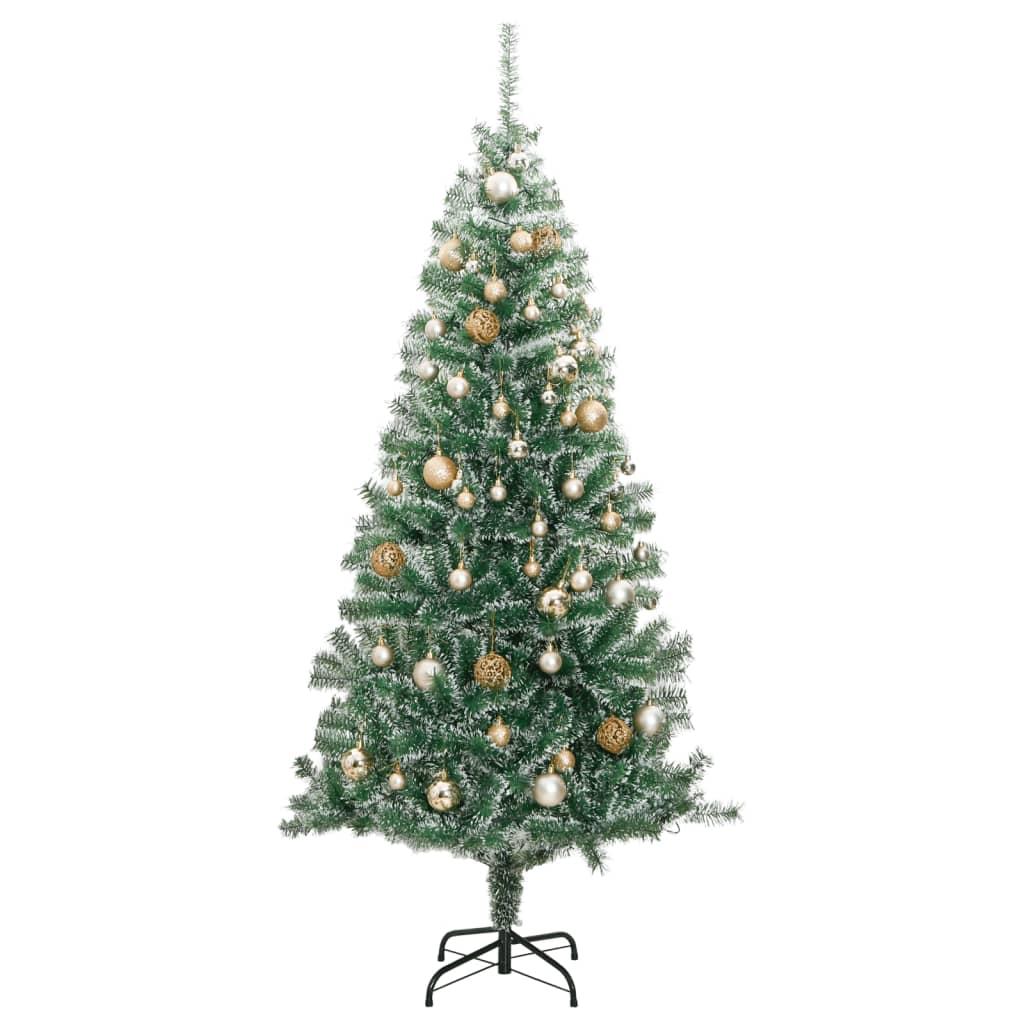 Artificial Christmas Tree with 300 LEDs&Ball Set&Flocked Snow 180 cm