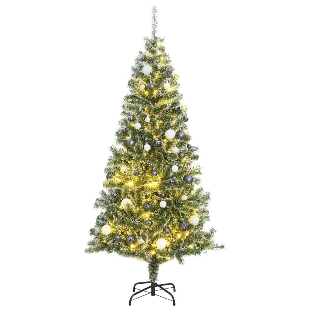 Artificial Christmas Tree with 300 LEDs&amp;Ball Set&amp;Flocked Snow 180 cm