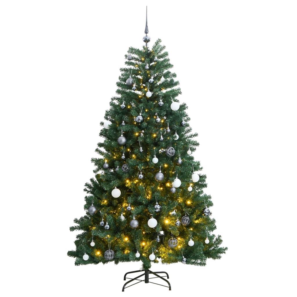 Artificial Hinged Christmas Tree with 300 LEDs &amp; Ball Set 210 cm