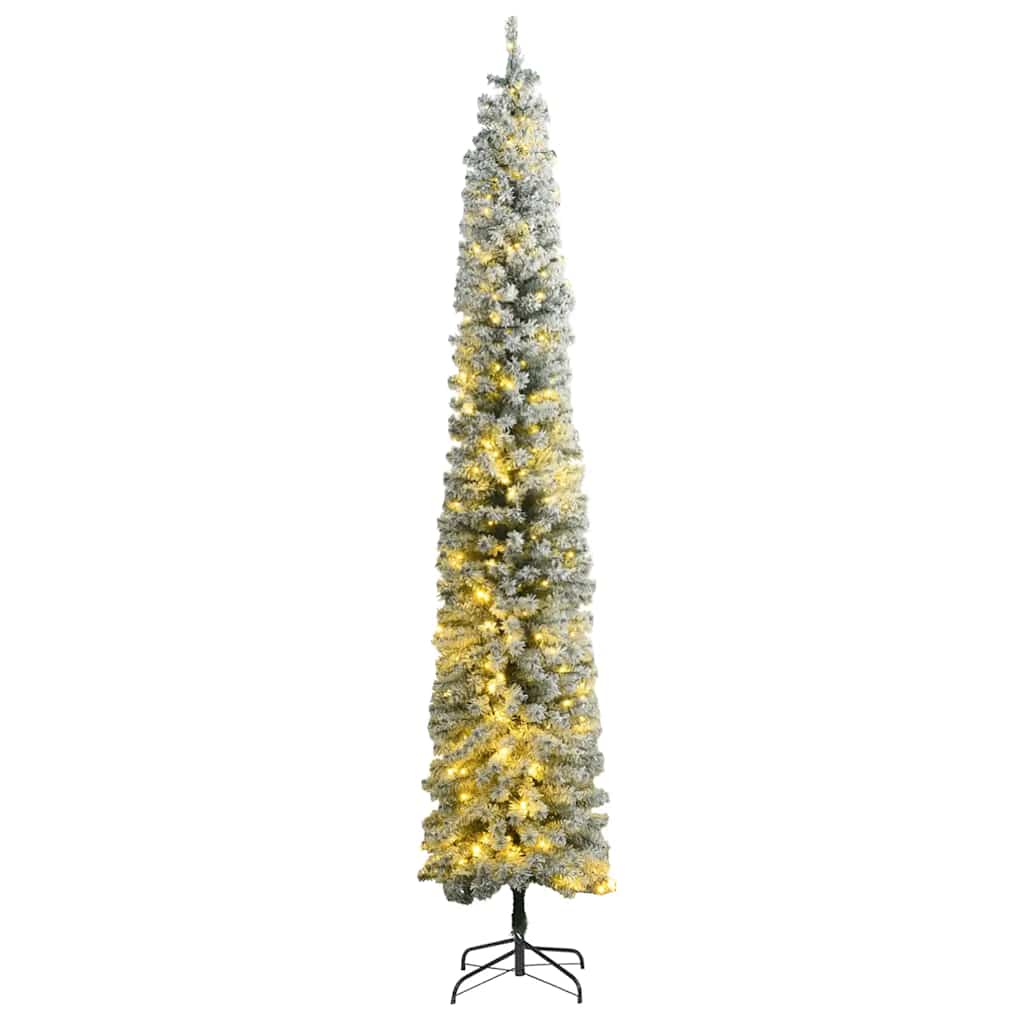 Slim Christmas Tree 300 LEDs &amp; Flocked Snow 270 cm