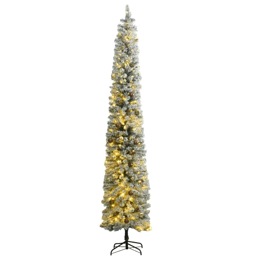 Slim Christmas Tree 300 LEDs &amp; Ball Set &amp; Flocked Snow 270 cm