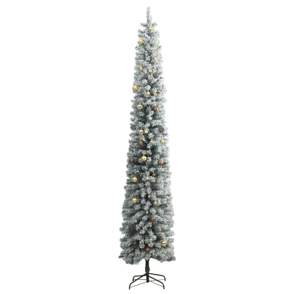 Slim Christmas Tree 300 LEDs & Ball Set & Flocked Snow 270 cm