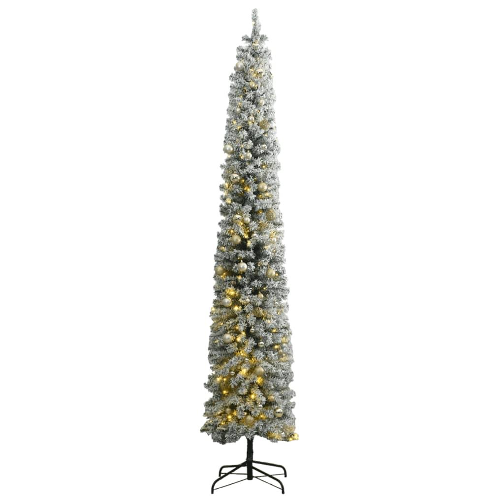 Slim Christmas Tree 300 LEDs &amp; Ball Set &amp; Flocked Snow 270 cm