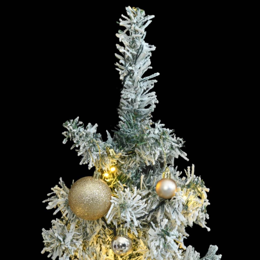 Slim Christmas Tree 300 LEDs & Ball Set & Flocked Snow 270 cm