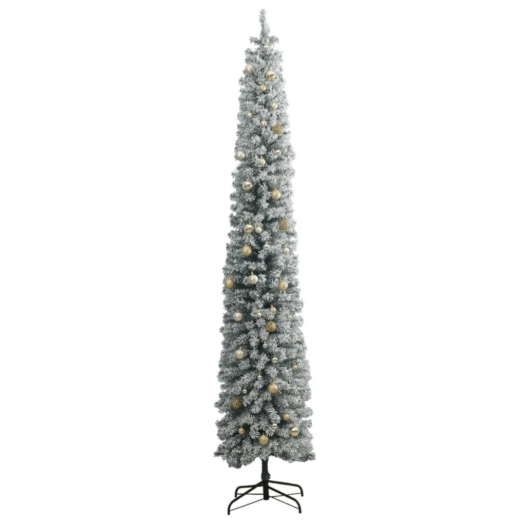 Slim Christmas Tree 300 LEDs & Ball Set & Flocked Snow 270 cm