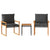 3 Piece Bistro Set with Cushions Black Poly Rattan Acacia Wood