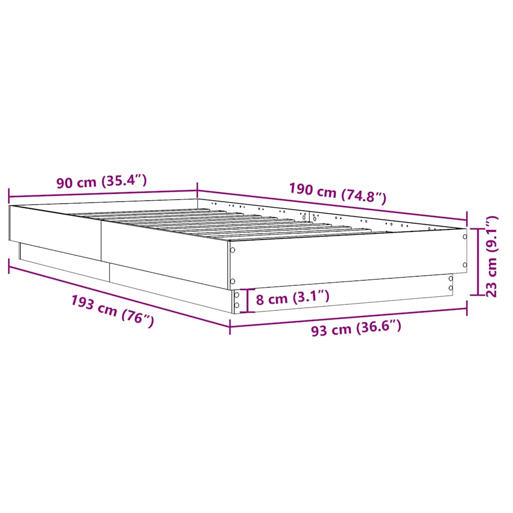 Bed Frame without Mattress White 90x190 cm Engineered Wood