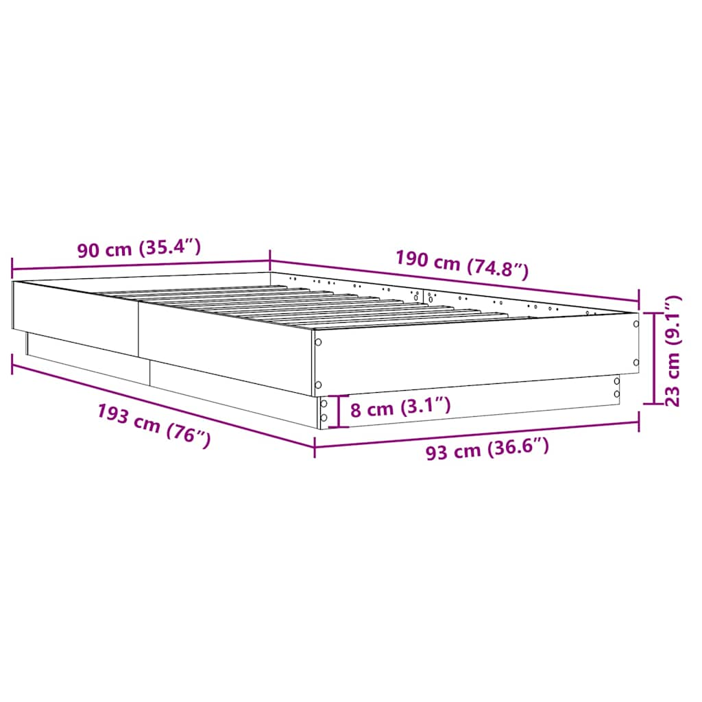 Bed Frame without Mattress Black 90x190 cm Engineered Wood