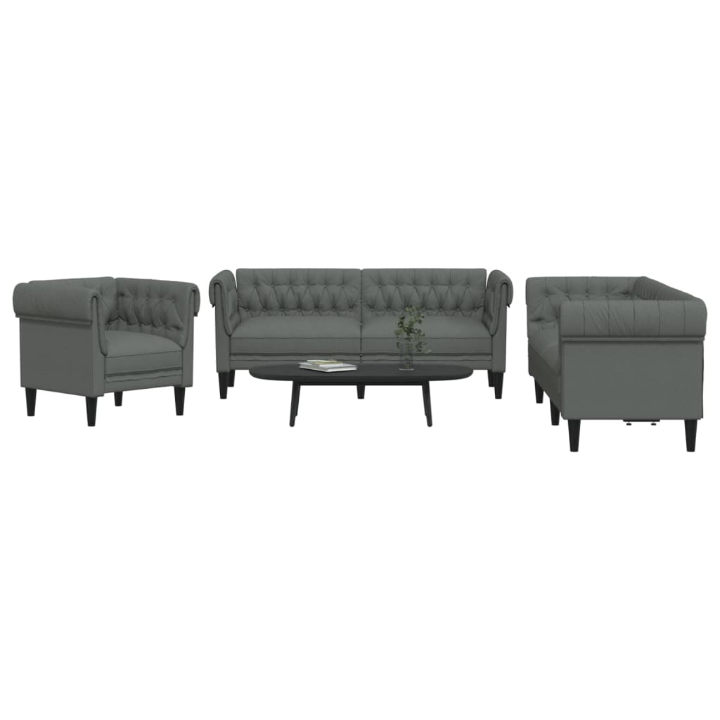 3 Piece Sofa Set Dark Grey Fabric