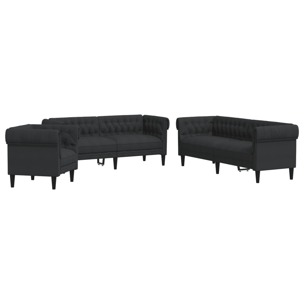 3 Piece Sofa Set Black Fabric