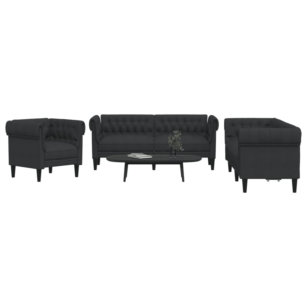 3 Piece Sofa Set Black Fabric