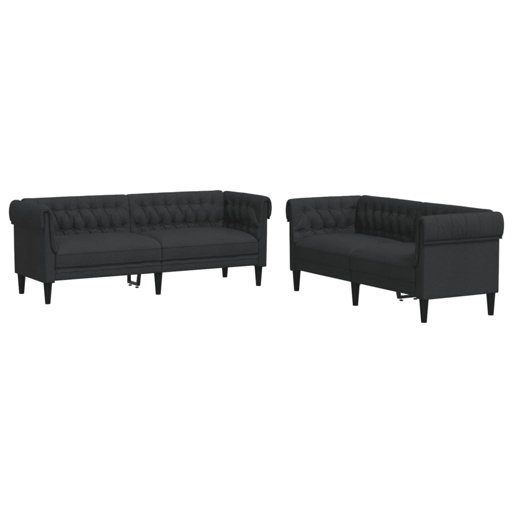 2 Piece Sofa Set Black Fabric